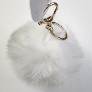 NEW White Faux Fur Plush Ball Key Chain
